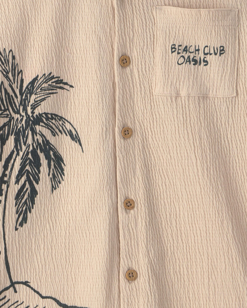 Boys Beach Button-Down Shirt - Tan, image 2 of 3 slides