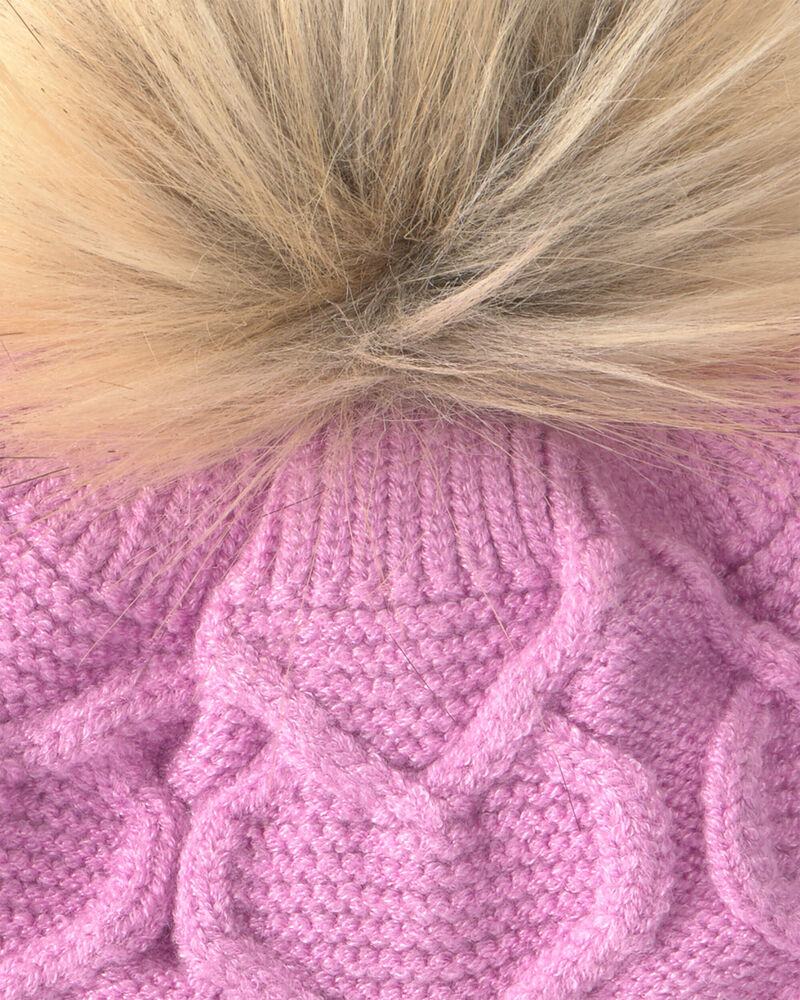 Tout-petit fille - Tuque &agrave; points torsad&eacute;s et c&oelig;urs Kombi - Rose, image 3 sur 3 diapositives