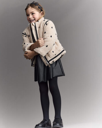 Toddler Girl Polka Dot Sherpa Jacket - Ivory, 