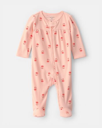 Baby Girl Floral 2-Way Zip Sleeper - Orange, 