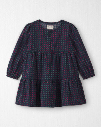 Toddler Girl Organic Cotton Dobby Dress in Navy Floral, 