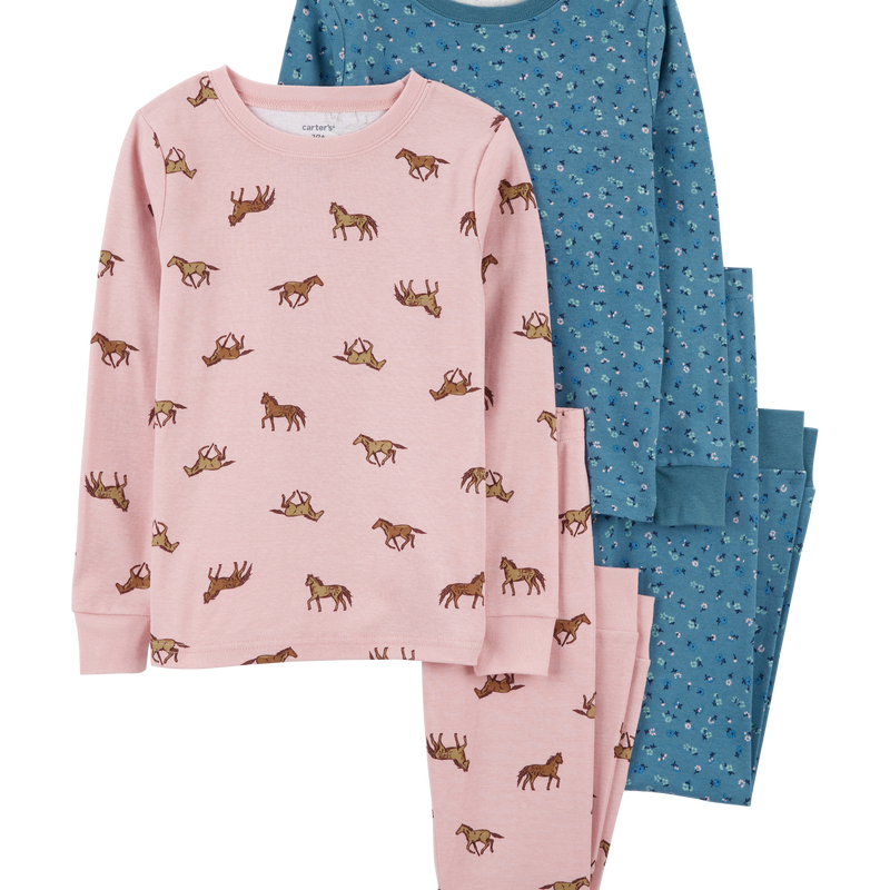 Carter's girls pajamas pjs 4pc cotton snug swan striped set 2025