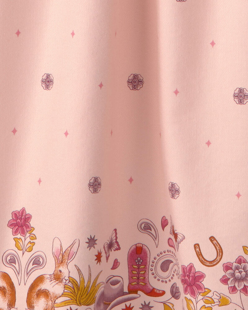 Girls Floral Twill Long-Sleeve Dress - Pink, image 4 of 5 slides
