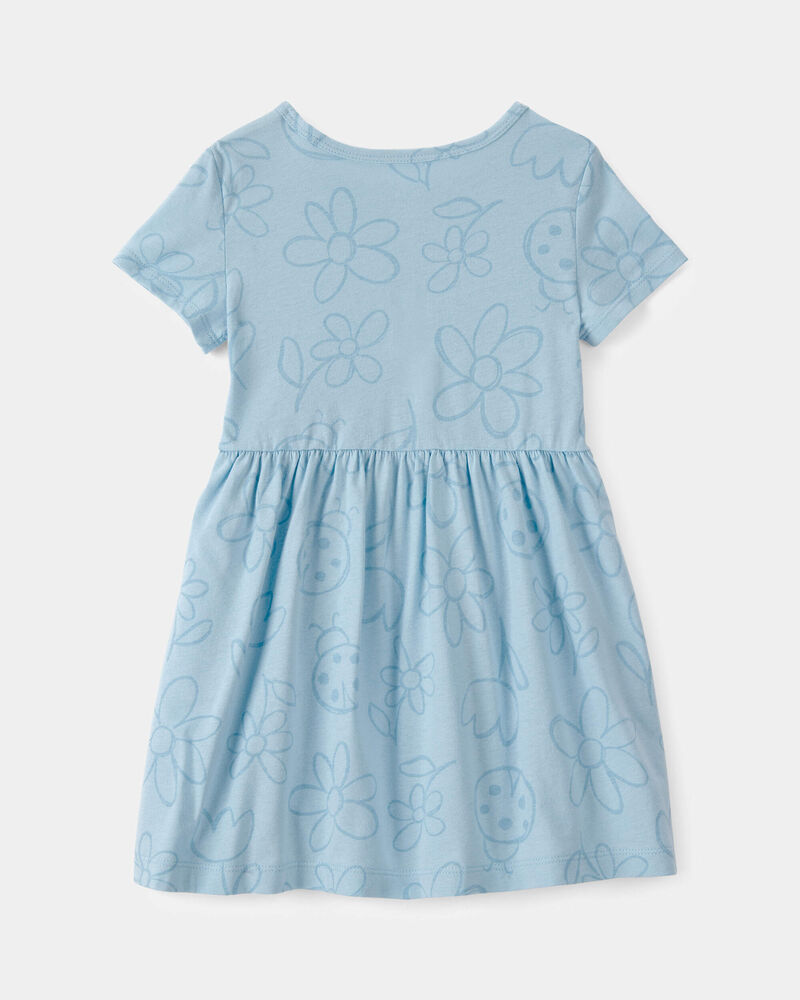 Tout-petit fille - Robe &agrave; manches courtes, fleurs et coccinelles - Bleu, image 2 sur 3 diapositives
