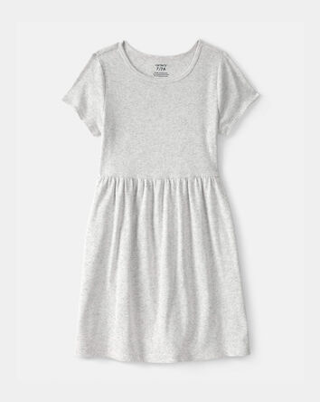 Girls Rib Short-Sleeve Dress - Grey, 