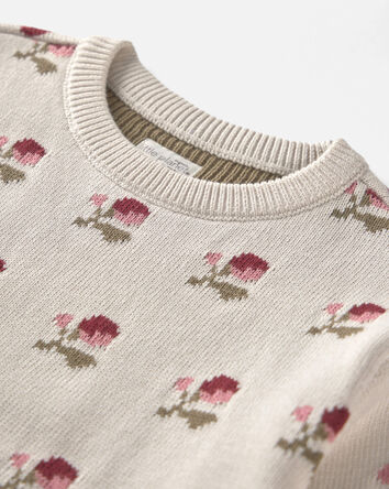 Filles - Chandail en tricot de coton biologique &agrave; motif jacquard floral, 