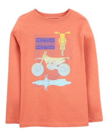 Kid Bicycle BMX Cotton Blend Long-Sleeve Tee - Orange, 