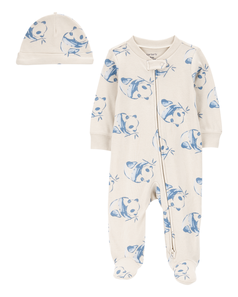 Bébé Ensemble 2 pièces grenouillère à imprimé de panda et bonnet, image 1 sur 5 diapositives