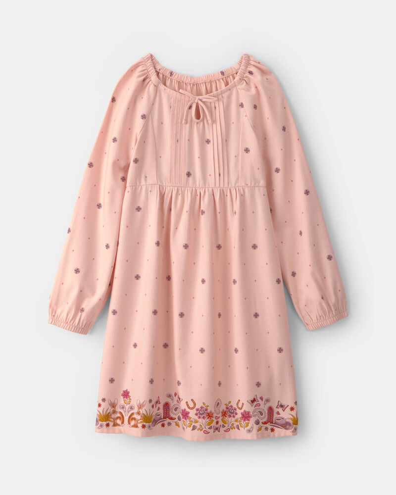Girls Floral Twill Long-Sleeve Dress - Pink, image 1 of 5 slides