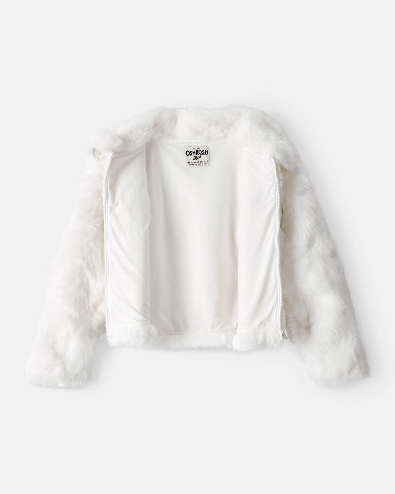 Girls Long-Sleeve Faux Fur Fashion Jacket - White, image 2 of 4 slides