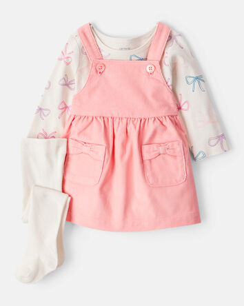 Baby Girl 3-Piece Bow Heart Print Long-Sleeve Dress Set - Orange
, 