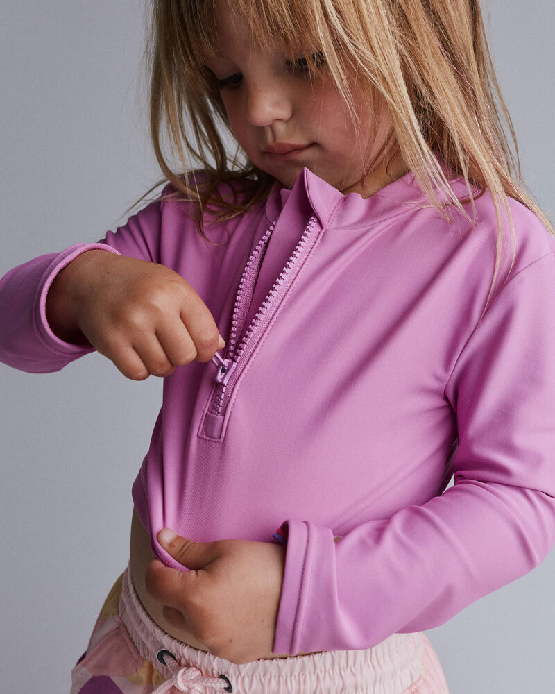 Tout-petit fille - Maillot dermoprotecteur &eacute;court&eacute; &agrave; manches longues &agrave; imprim&eacute; tropical - Mauve/Rose, image 3 sur 6 diapositives