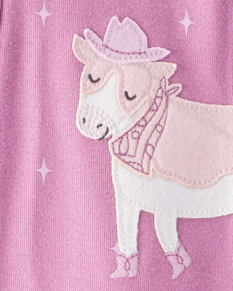 Baby Girl Cowgirl Print 100% Cotton Long-Sleeve 2-Way Zip 1-Piece Pyjamas - Pink, image 4 of 5 slides