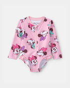 Baby Girl Disney&copy; Minnie Mouse Gingham Long-Sleeve 1-Piece Swimsuit - Pink, image 1 of 4 slides