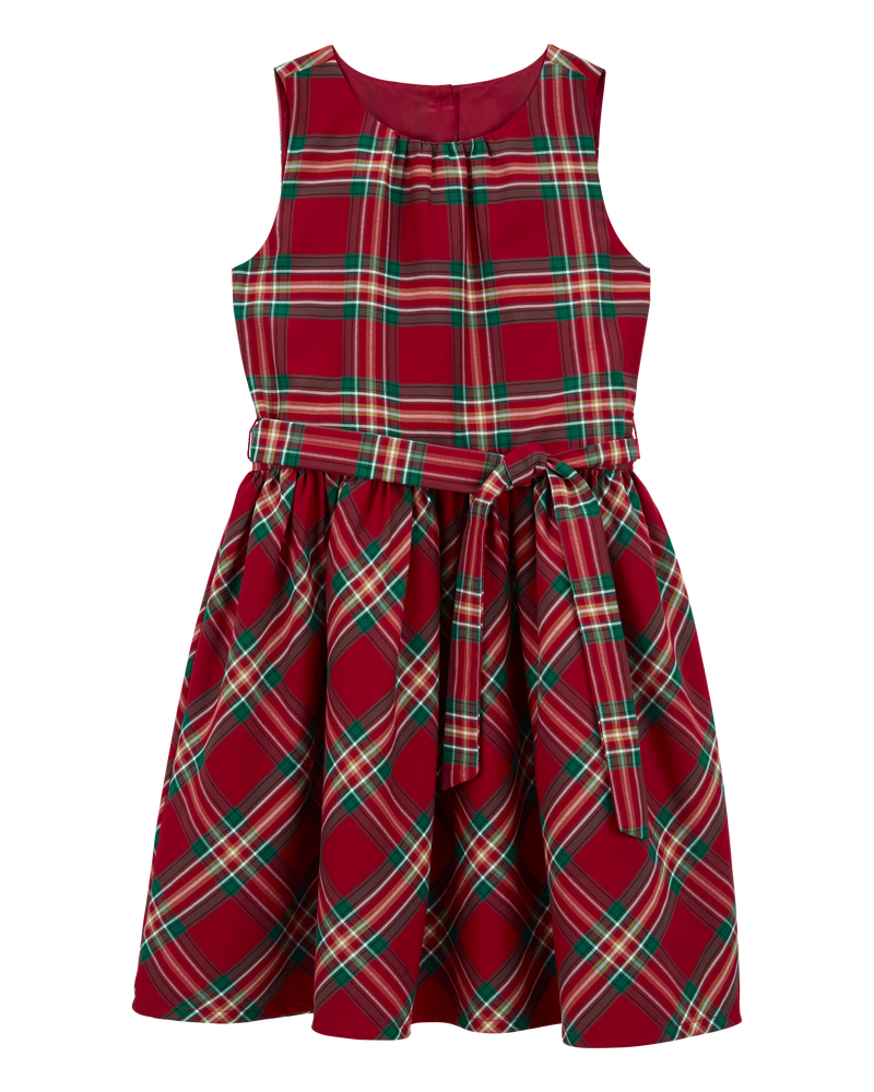 Kid Plaid Sateen Holiday Dress, image 1 of 6 slides