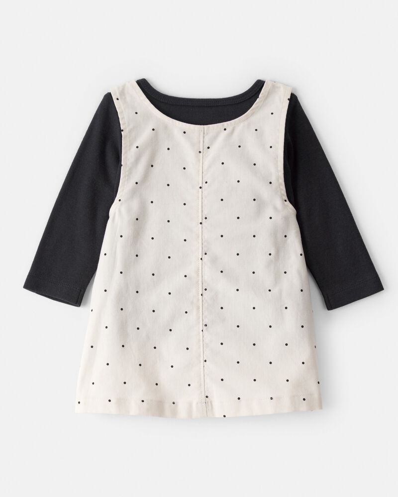 Baby Girl 3-Piece Heart Print Long-Sleeve Dress Set - Ivory/Black, image 2 of 6 slides