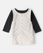 Baby Girl 3-Piece Heart Print Long-Sleeve Dress Set - Ivory/Black, image 2 of 6 slides