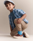 Toddler Boy Button-Down Short-Sleeve Shirt in Plaid - Blue, image 1 of 6 slides