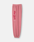 Girls 'New York' French Terry Joggers - Pink/Red, image 4 of 6 slides