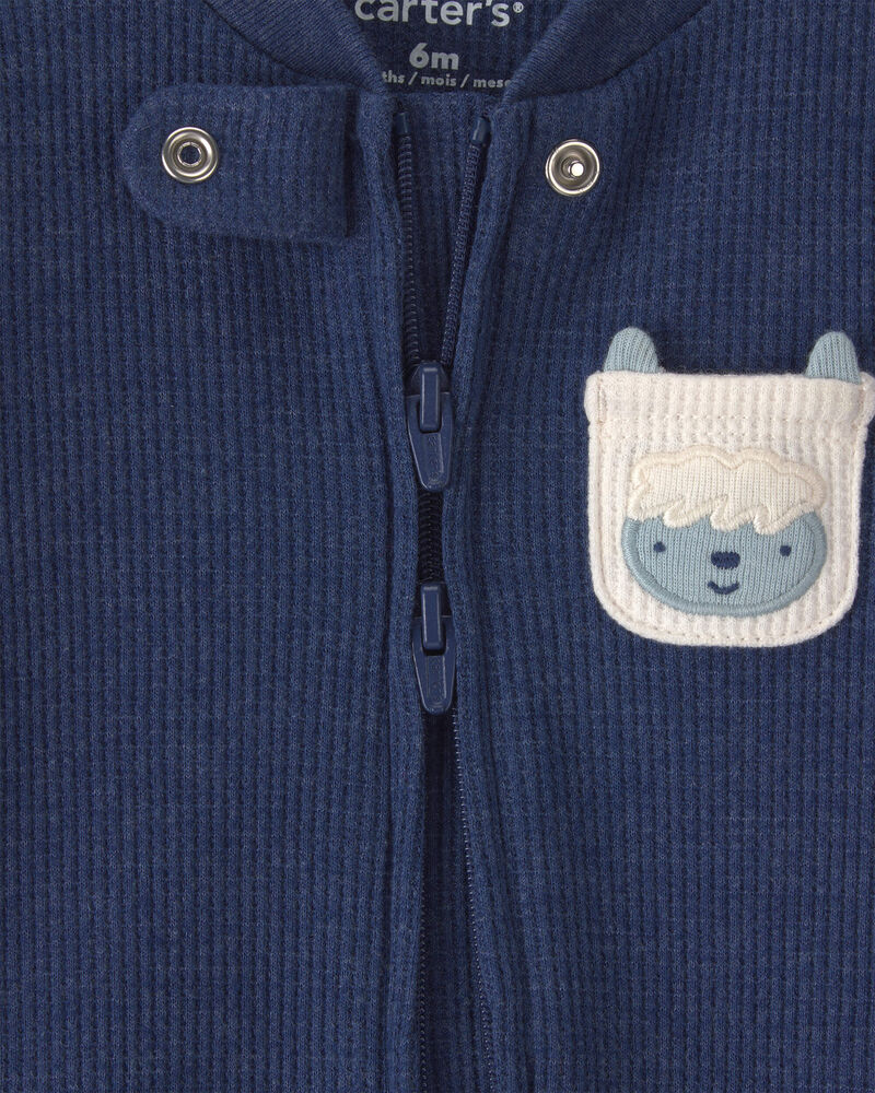 B&eacute;b&eacute; gar&ccedil;on - Grenouill&egrave;re en coton isotherme avec fermeture &agrave; glissi&egrave;re double sens &agrave; motif Y&eacute;ti &ndash; Bleu marine, image 3 sur 5 diapositives