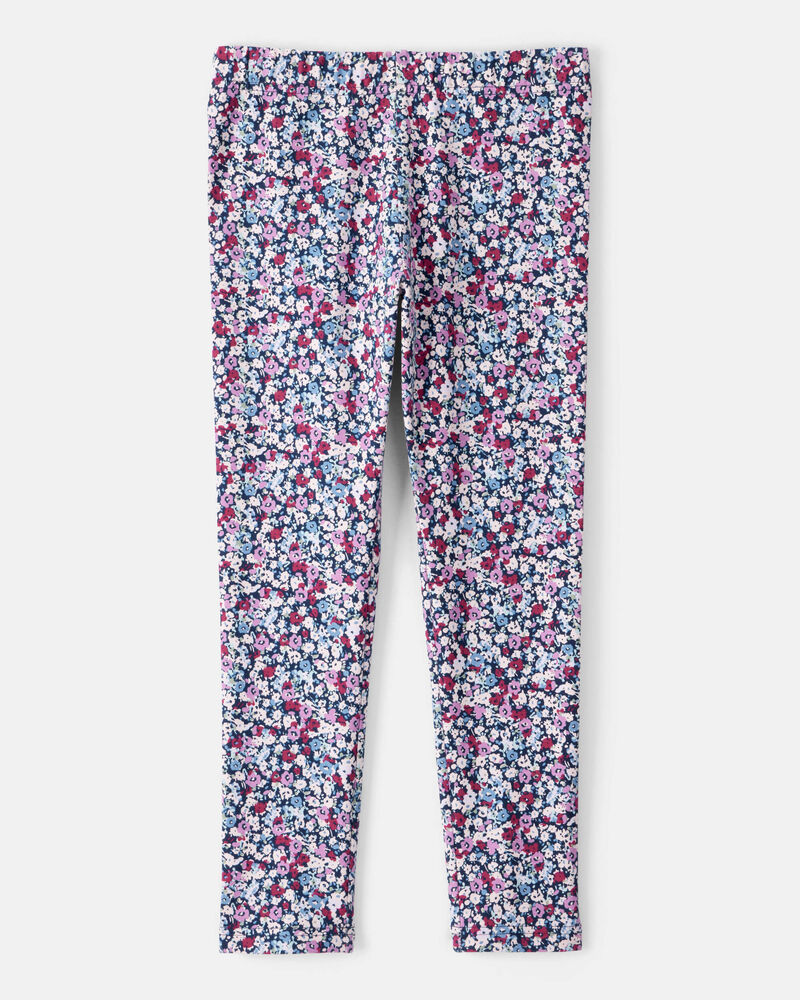 Girls Floral Cotton Pull-On Stretch Leggings, image 2 of 4 slides