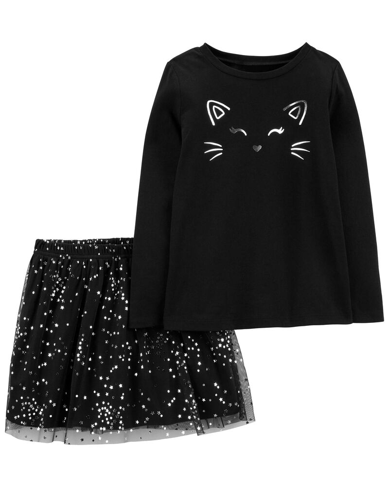 Kid 2-Piece Halloween Cat Tee & Tulle Skirt Set, image 1 of 4 slides
