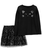 Kid 2-Piece Halloween Cat Tee & Tulle Skirt Set, image 1 of 4 slides