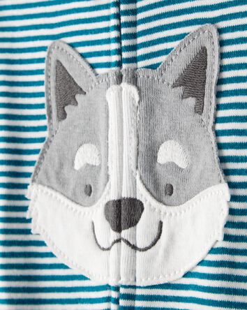 Toddler Boy Dog Striped 100% Cotton Snug Fit 1-Piece Pyjamas - Blue, 