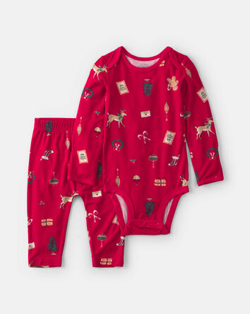 Baby 2-Piece Christmas PurelySoft&trade; Long-Sleeve Bodysuit & Pant Set - Red, 
