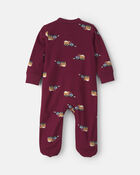 Baby Boy Construction Truck 100% Cotton 2-Way Zip Sleeper - Burgundy, image 2 of 6 slides
