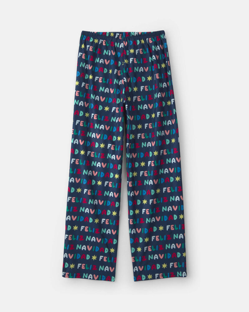 Kids Feliz Navidad' Christmas Fleece Loose Fit Pyjama Bottoms - Navy Blue, image 2 of 4 slides
