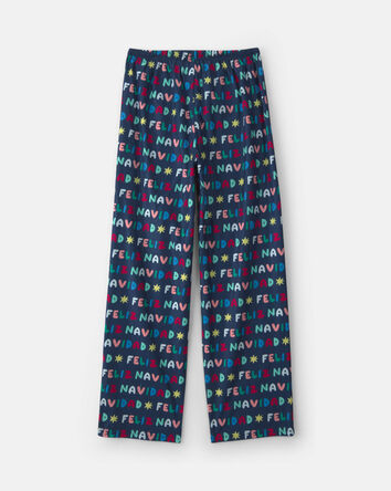 Kids Feliz Navidad' Christmas Fleece Loose Fit Pyjama Bottoms - Navy Blue, 