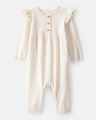 Baby Girl Cotton Long-Sleeve Jumpsuit - White, image 1 of 4 slides