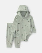 Baby Boy 2-Piece Penguin Thermal Long-Sleeve Bodysuit & Pant Set - Green, image 1 of 4 slides