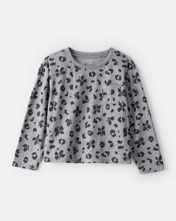 Girls Butterfly Leopard Pocket Tee - Grey, 