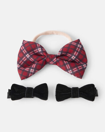 Bébé fille - Emballage de 3 accessoires pour cheveux : élastique avec nœud papillon à motif écossais et barrettes, 
