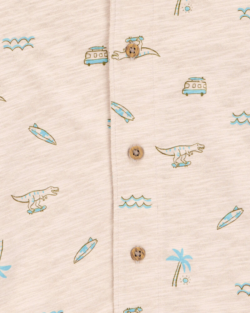 Baby Beach Print Knit Short-Sleeve Fashion Top - Khaki, image 2 of 3 slides