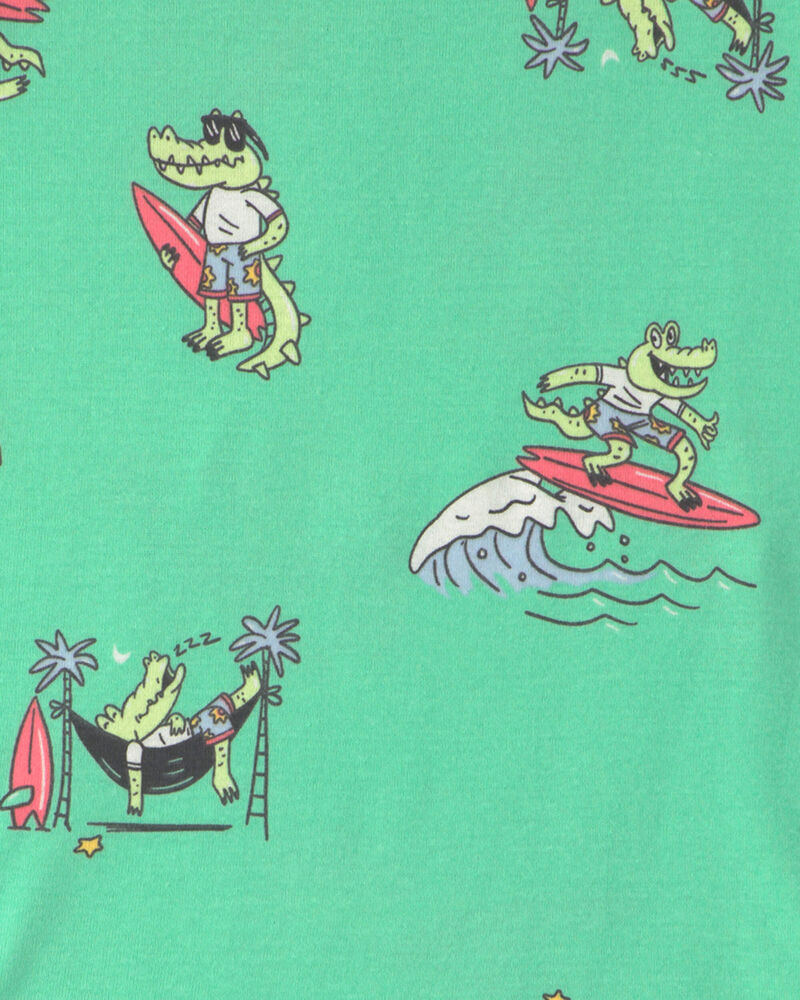 Gar&ccedil;ons - Pyjama 4 pi&egrave;ces en 100&nbsp;% coton &agrave; motif d&rsquo;alligator surfeur - Vert, image 3 sur 3 diapositives