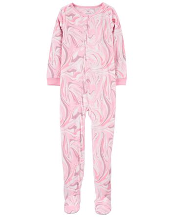 1-Piece Fleece Pink Swirl Footed Pyjamas, 