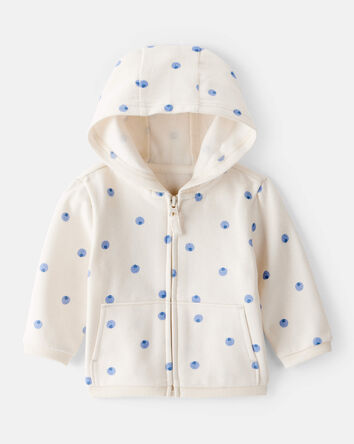 Baby Girl Blueberry Print Long-Sleeve Hoodie - White, 
