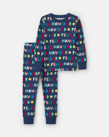 Tout-petit - Pyjama ajust&eacute; 2 pi&egrave;ces en 100 % coton &agrave; imprim&eacute; &laquo;Feliz Navidad&raquo; de No&euml;l &ndash; Bleu marine, 