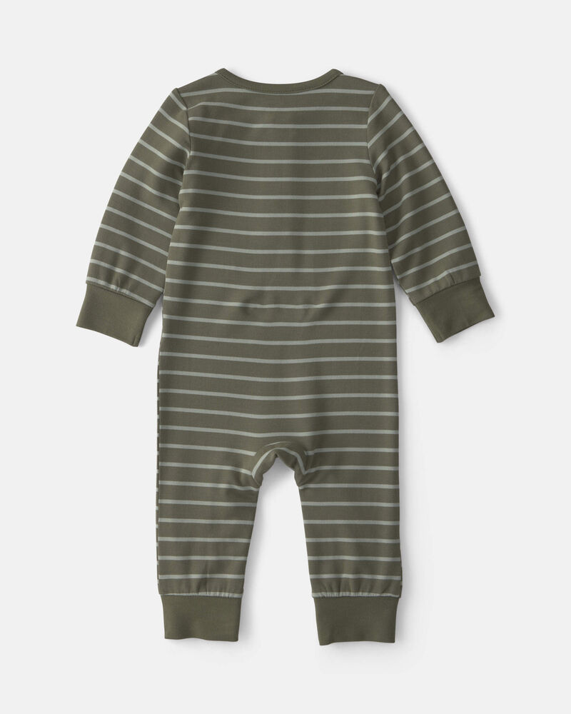 Baby Boy Striped PurelySoft&trade; Long-Sleeve Jumpsuit - Olive Green, image 2 of 6 slides