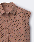 Toddler Girl Sleeveless Button-Down Top in Dot Print - Tan, image 2 of 2 slides