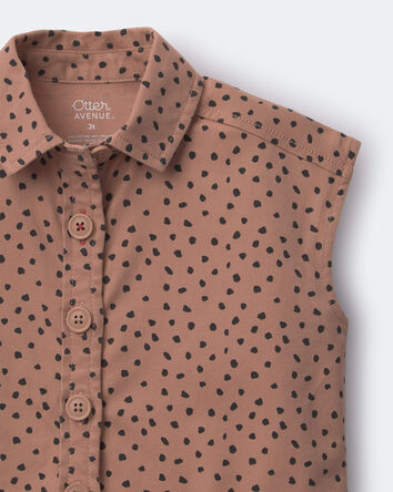 Toddler Girl Sleeveless Button-Down Top in Dot Print - Tan, 