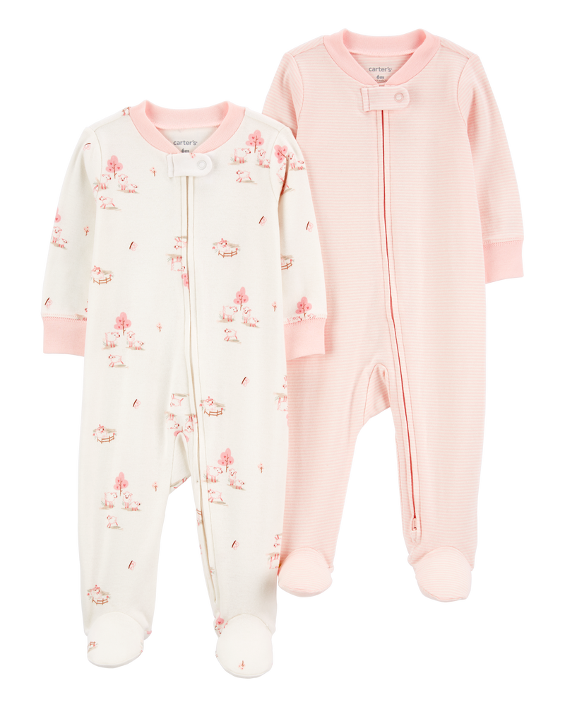 Baby 2-Pack 2-Way Zip Cotton Sleepers, image 1 of 5 slides