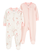 Baby 2-Pack 2-Way Zip Cotton Sleepers, image 1 of 5 slides