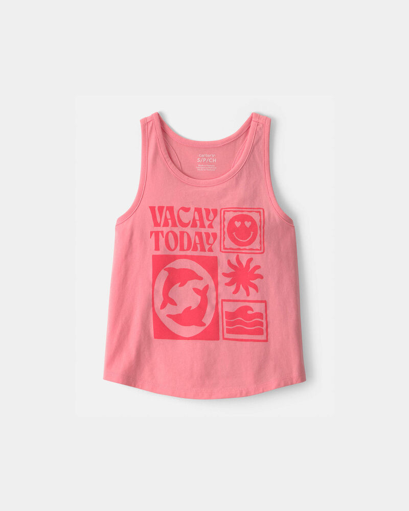 Girls 'Vacay Today' Beach Graphic Tank - Pink, image 1 of 3 slides