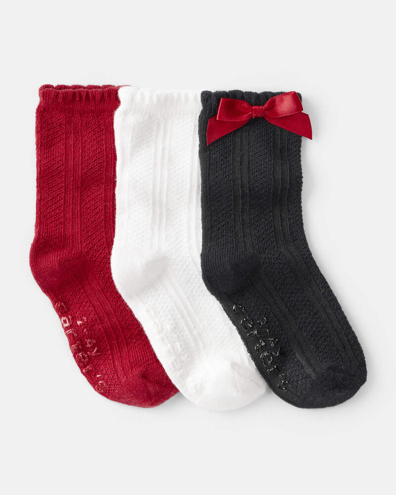 Toddler Girl 3-Pack Christmas Bow Crew Socks, image 1 of 2 slides