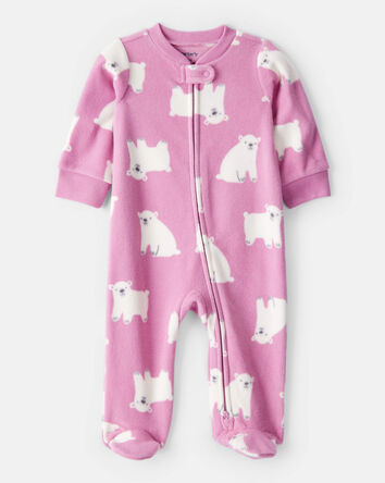 Baby Girl Polar Bear Print Loose Fit Long-Sleeve Sleeper - Pink, 