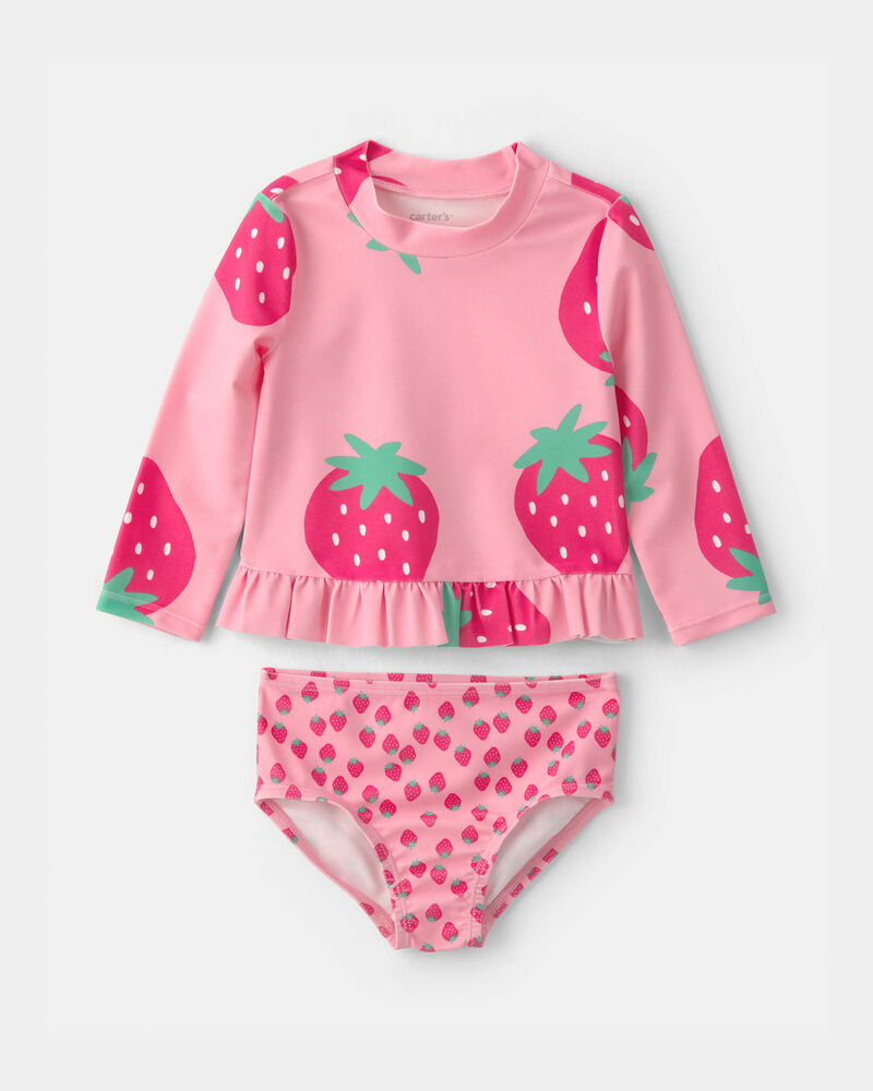 Baby Girl 2-Piece Strawberry Rashguard Swimsuit Set - Pink, image 1 of 3 slides